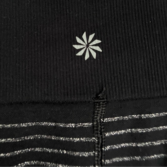 Athleta Shimmer Stripe leggings black silver metallic tights full length xl - Picture 8 of 11